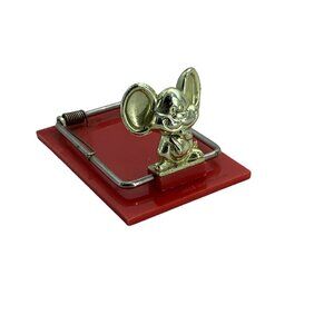 Vtg‎ Victor Goldman Inc Mouse Trap Memo Note Clip FLAW Red Gold 2.5" x 3.5"